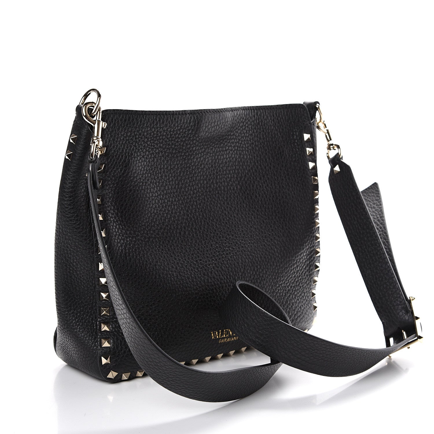 Valentino Garavani Pebbled Calfskin Small Rockstud Flip-Lock Messenger Bag Black 2 of 8