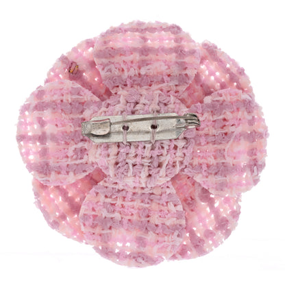 Chanel Tweed Camellia Brooch Pink White 3 of 3