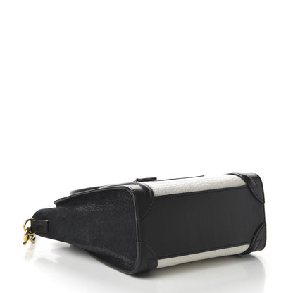 Celine Bullhide Calfskin Nubuck Bi-Color Nano Luggage Black White 4 of 9