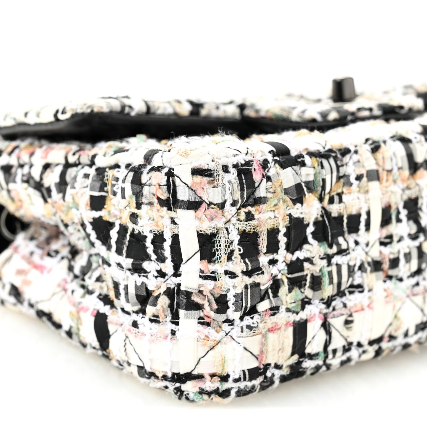 Tweed Quilted Mini Rectangular Flap White Black Multicolor