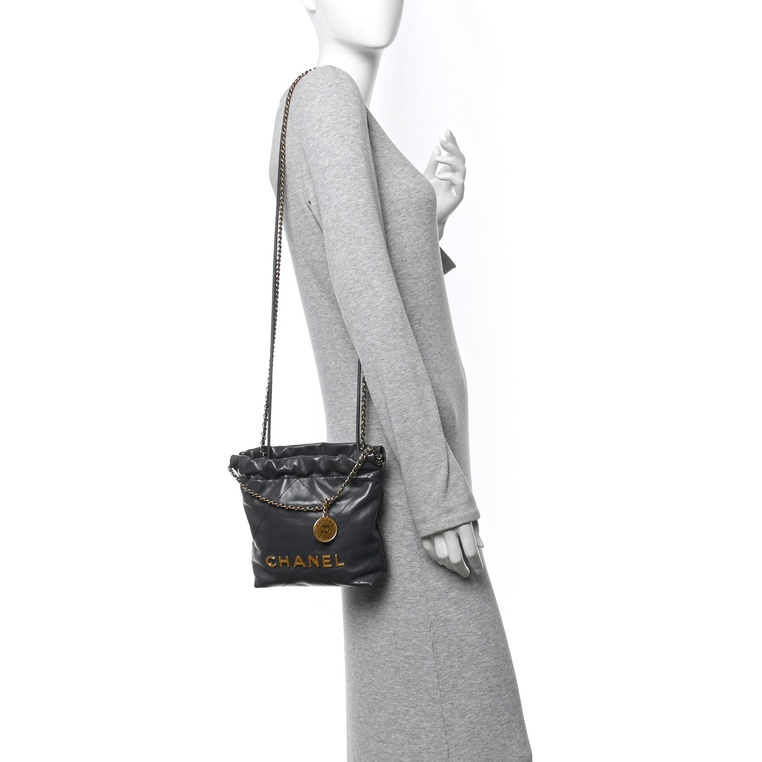 Chanel Shiny Calfskin Quilted Mini Chanel 22 Dark Grey 2 of 9