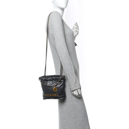 Chanel Shiny Calfskin Quilted Mini Chanel 22 Dark Grey 2 of 9