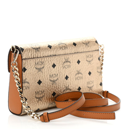 MCM Metallic Visetos Medium Millie Crossbody Bag Berlin Gold 3 of 9