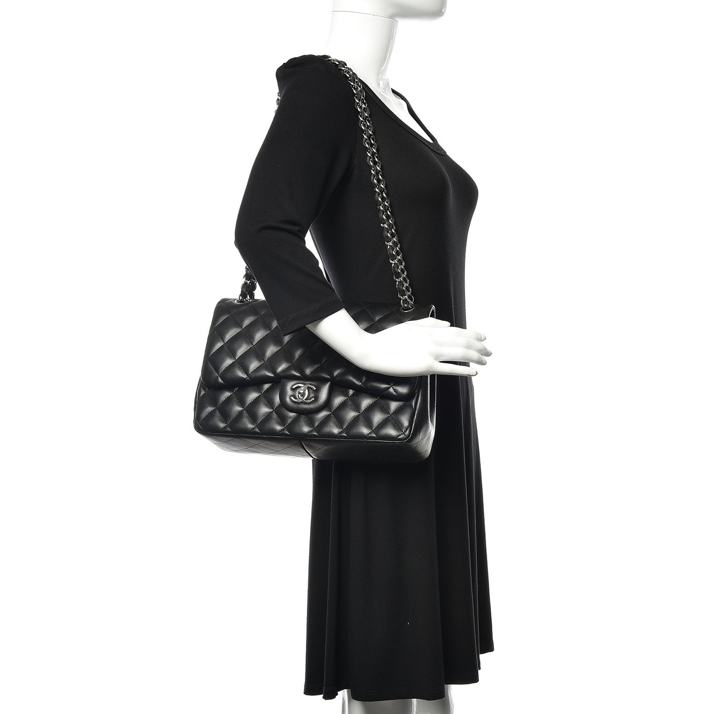 Lambskin Quilted Jumbo Double Flap Black