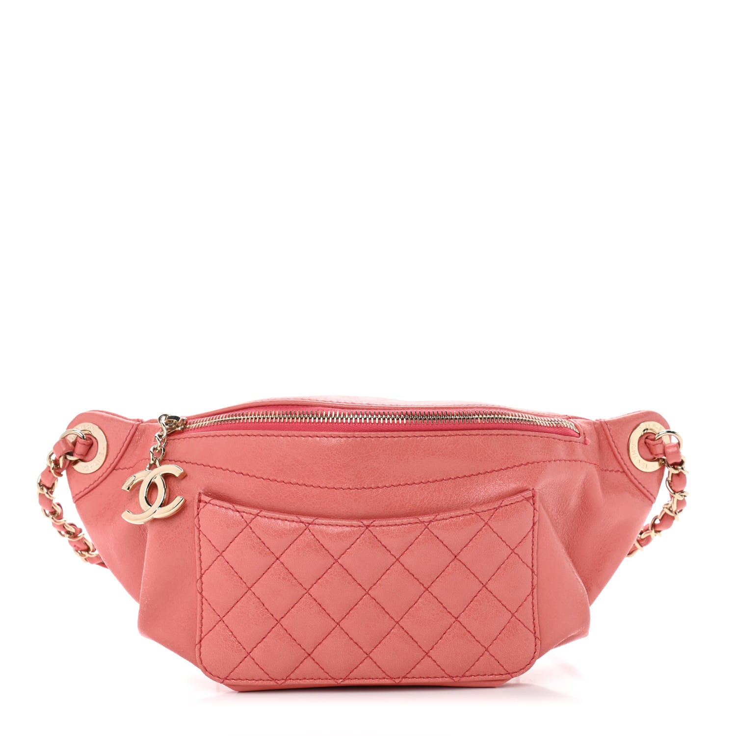 Chanel Crumpled Glazed Lambskin Quilted Waist Bag Fanny Pack Pink 1 of 7