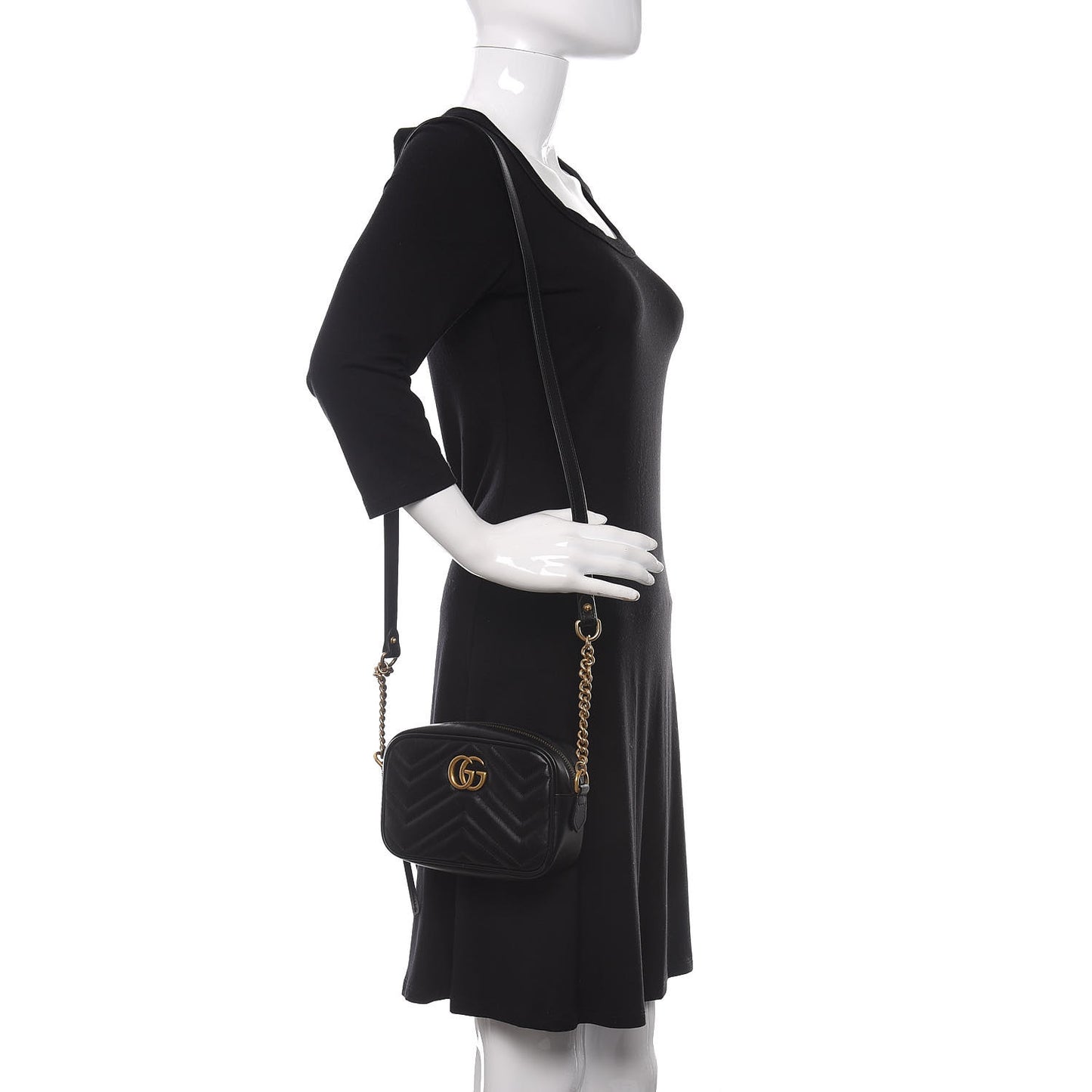 Calfskin Matelasse Mini GG Marmont Chain Shoulder Bag Black