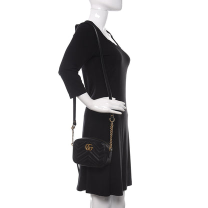 Gucci Calfskin Matelasse Mini GG Marmont Chain Shoulder Bag Black 2 of 10