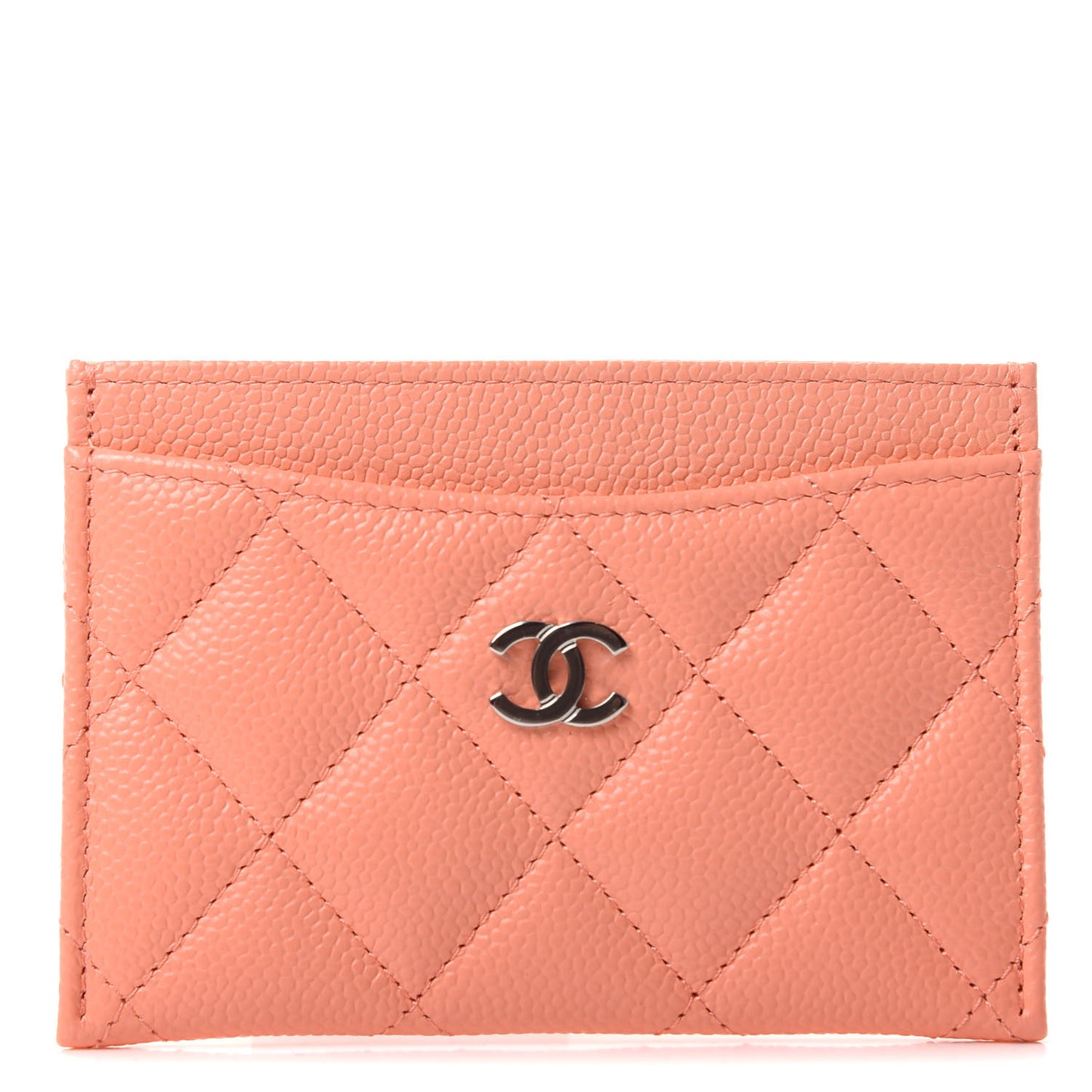 Caviar Quilted Card Holder Coral