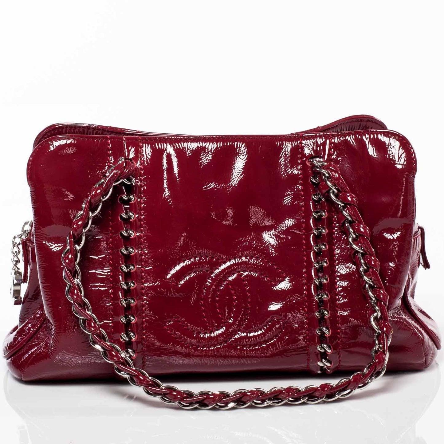 Patent Luxe Ligne Medium Tote Red