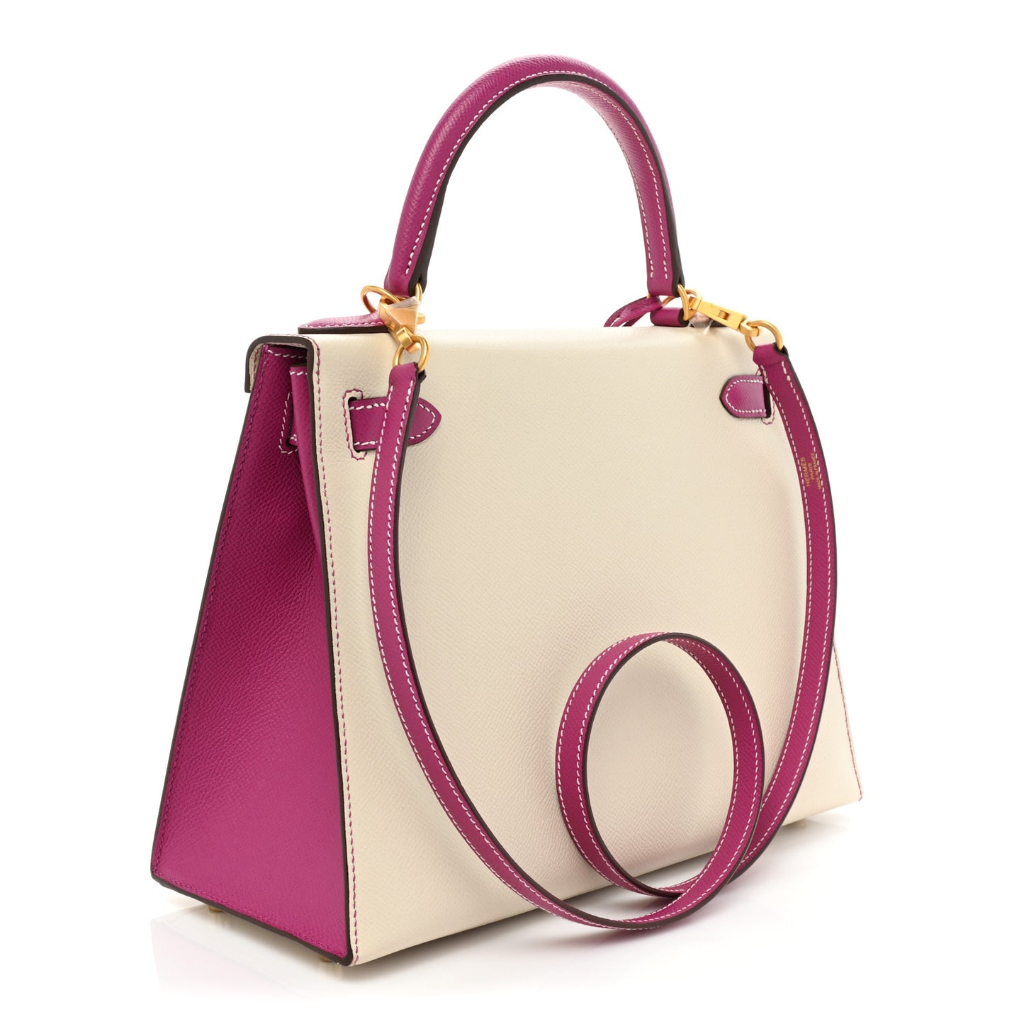 Epsom Bi-Color Horseshoe Kelly Sellier 28 Craie Rose Pourpre