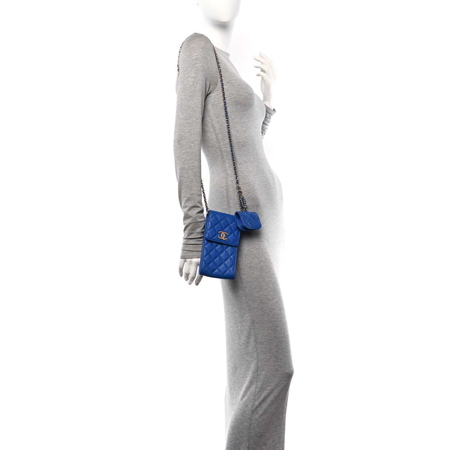 Chanel Caviar Quilted CC Airpods Pro and Phone Case With Chain Blue 2 of 12