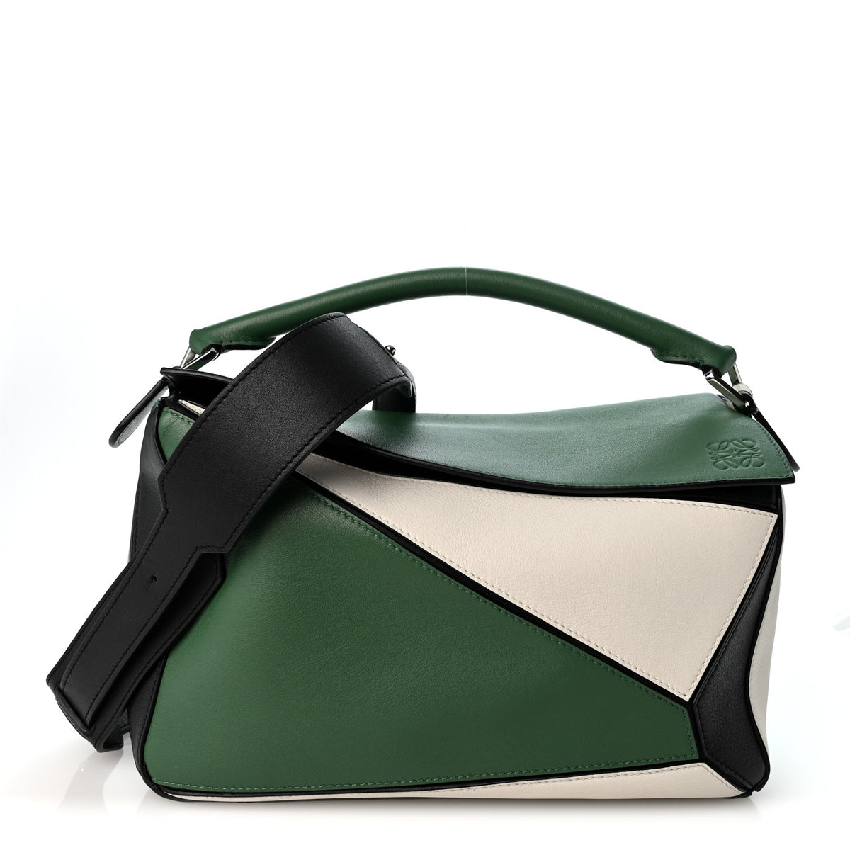 Calfskin Medium Puzzle Bag Sea Water Green White Black