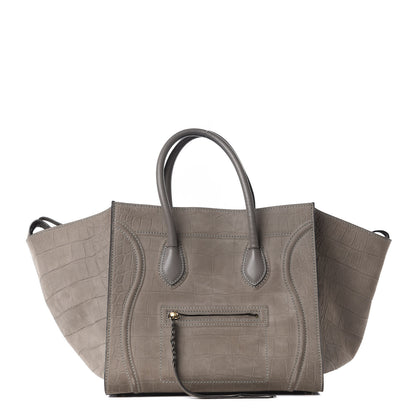 Celine Crocodile Embossed Nubuck Medium Phantom Luggage Grey 1 of 15