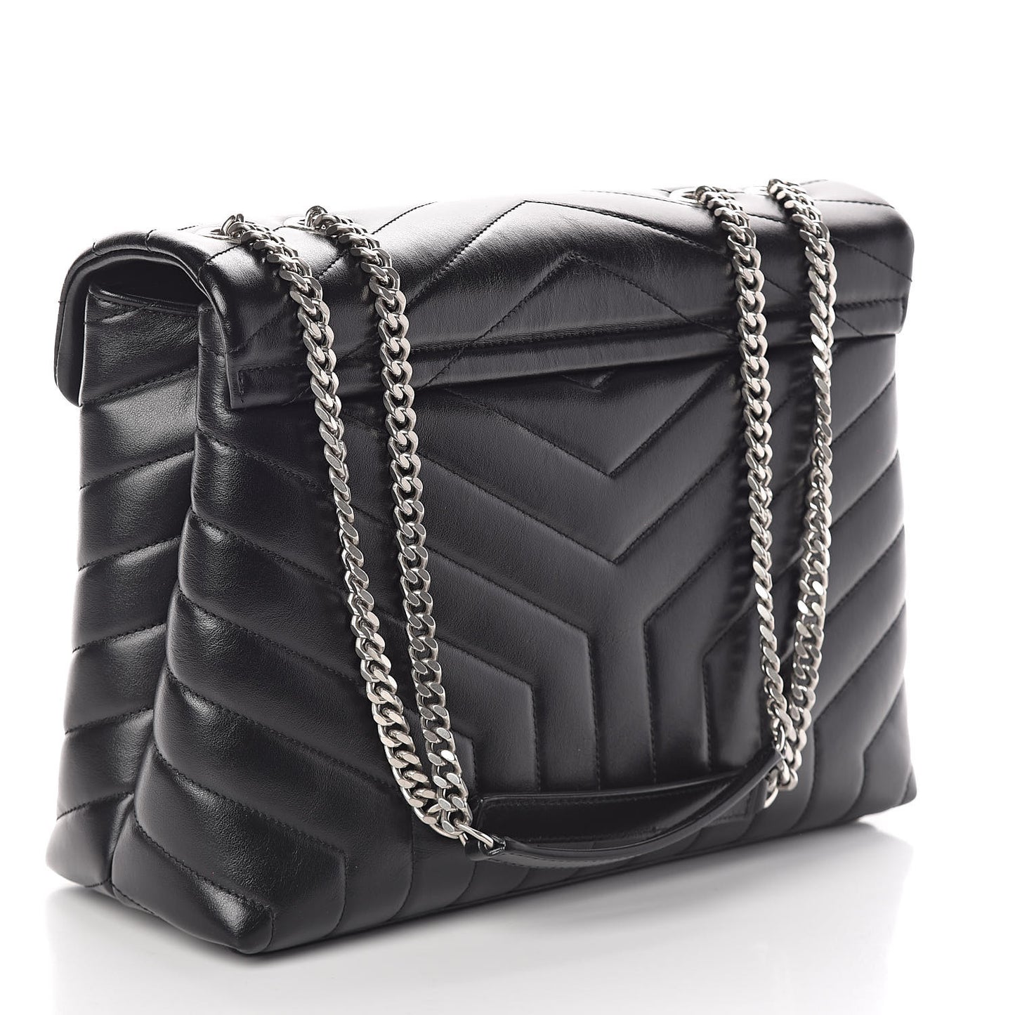 Calfskin Y Quilted Monogram Medium Loulou Chain Satchel Black