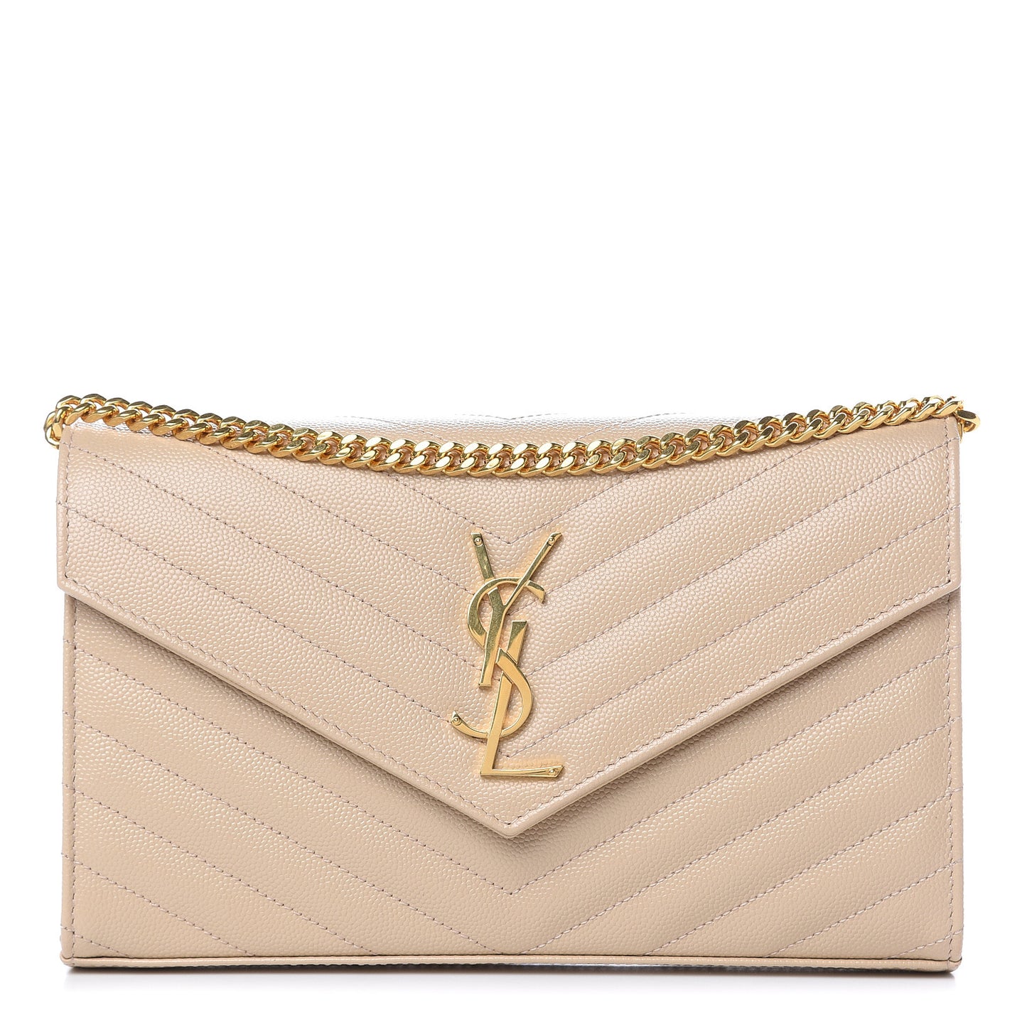 Grain De Poudre Matelasse Chevron Monogram Chain Wallet Nude Powder