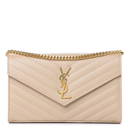Saint Laurent Grain De Poudre Matelasse Chevron Monogram Chain Wallet Nude Powder 1 of 6