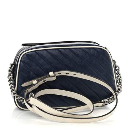 Gucci Vintage Effect Calfskin Matelasse Diagonal Small Torchon GG Marmont Chain Shoulder Bag Blue Agata Mystic White 3 of 10