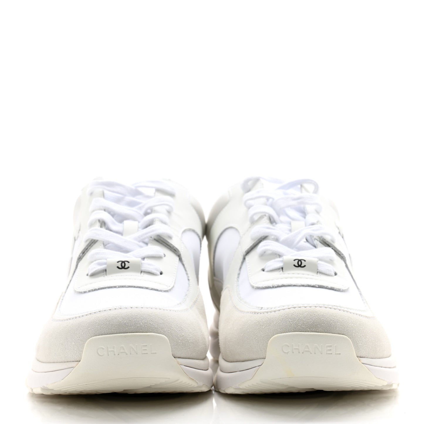 Suede Calfskin Fabric Mens CC Sneakers 45 White