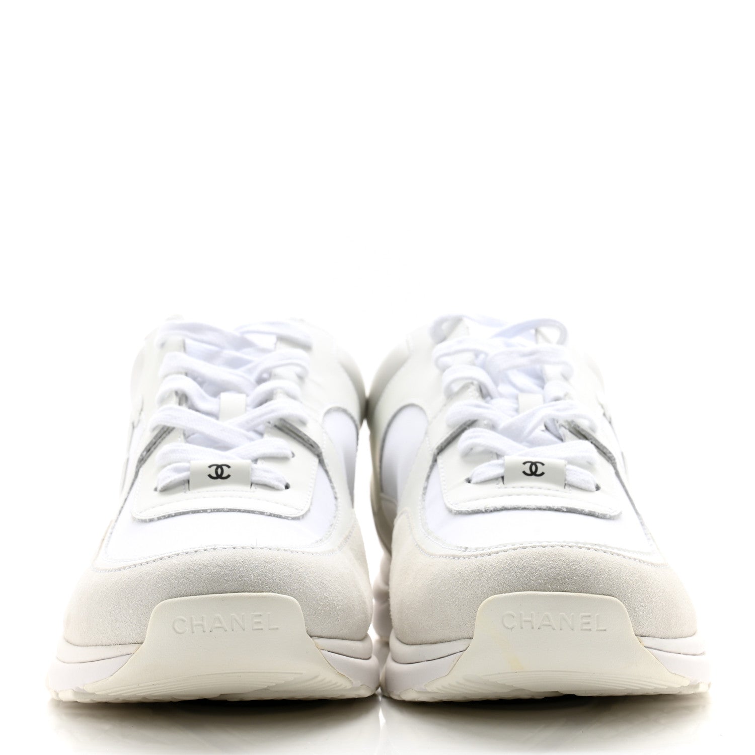 Chanel Suede Calfskin Fabric Mens CC Sneakers 45 White 2 of 10