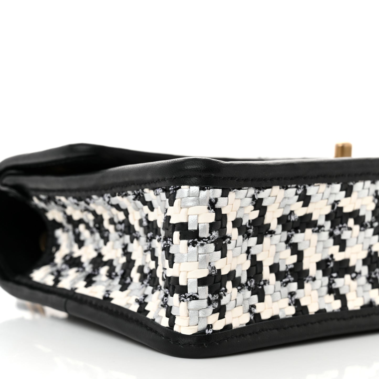 Metallic Lambskin Viscose Woven Flap Silver Black