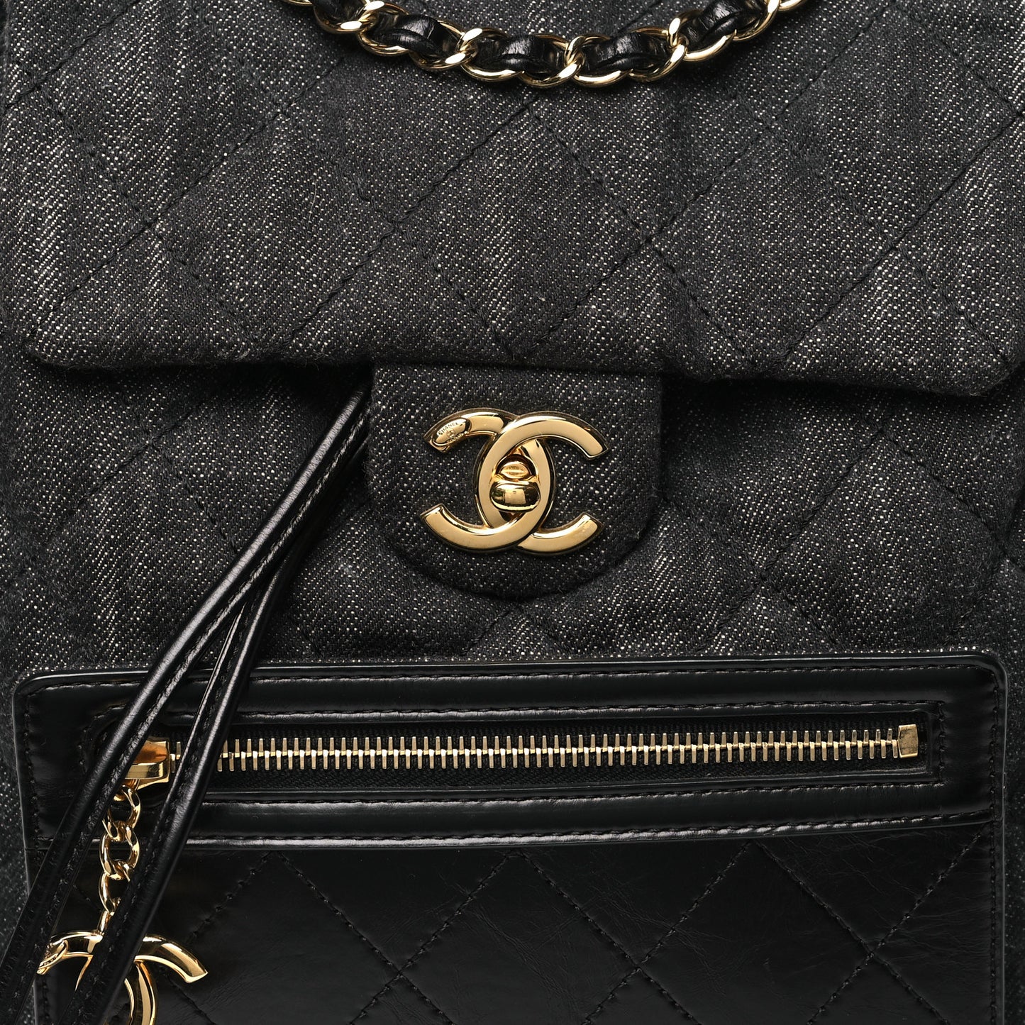 Denim Calfskin Quilted Backpack Black