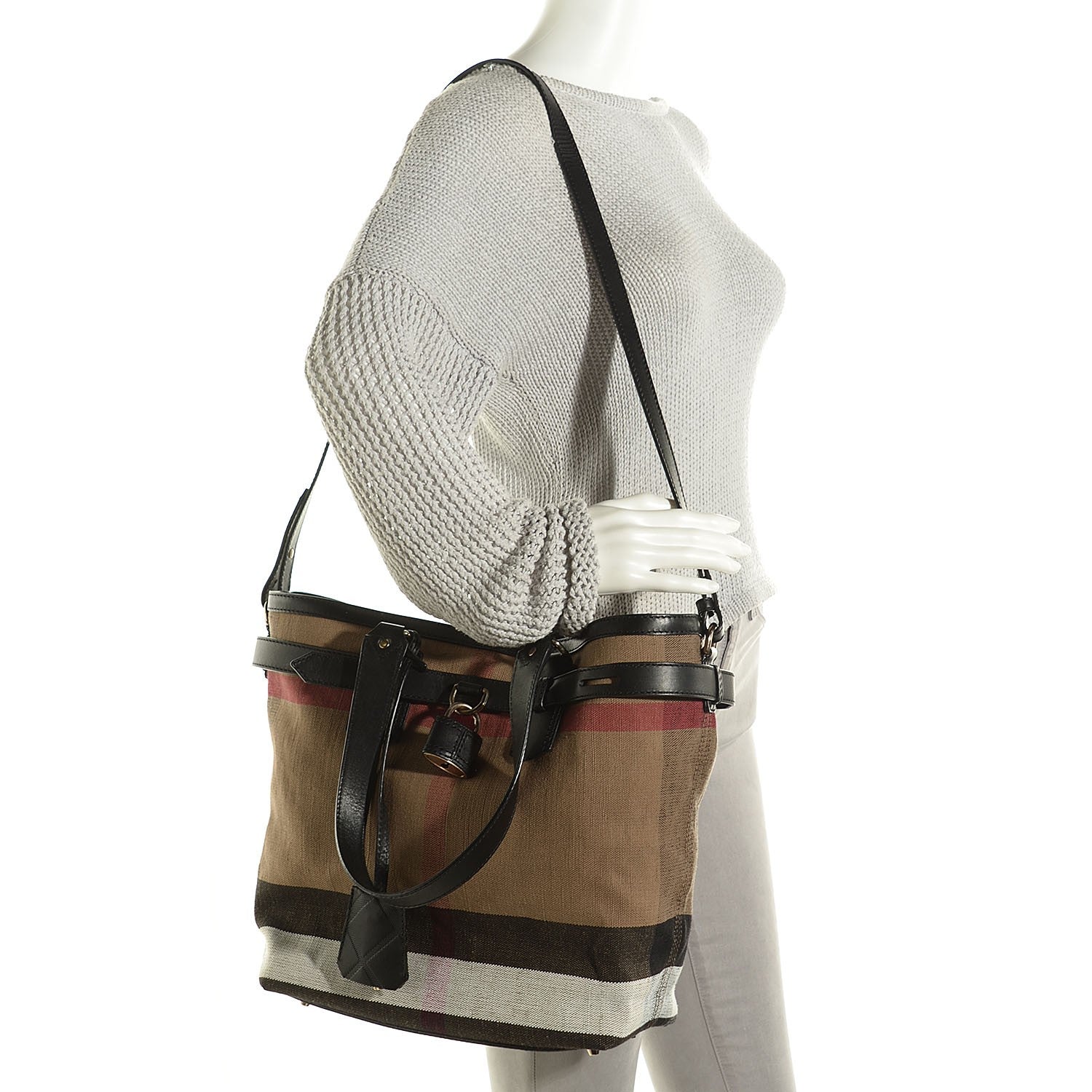 Burberry Canvas Mega Check Medium Traveler Tote Black 2 of 11
