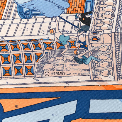 Hermes Silk Le Grand Prix du Faubourg Scarf 90 Orange Bleu White 3 of 4