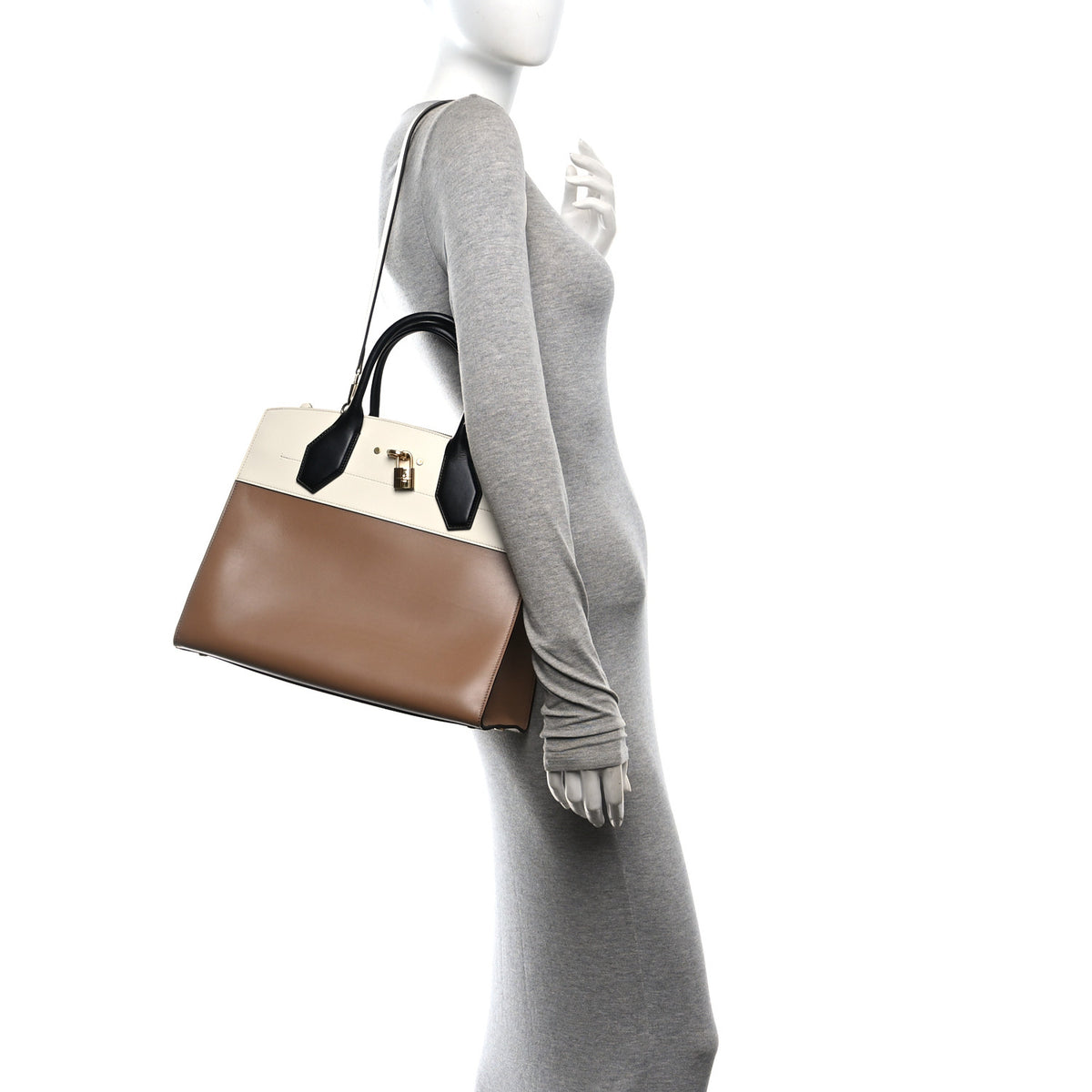Louis Vuitton Calfskin City Steamer GM Cigar White Black 3 of 9