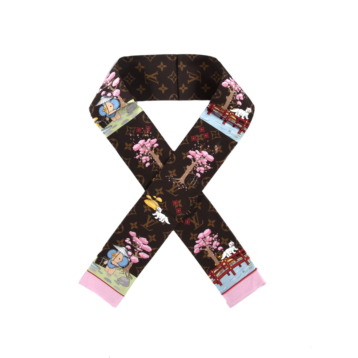Louis Vuitton Silk Monogram 2021 Christmas Animation Japanese Garden Bandeau Marron 1 of 3