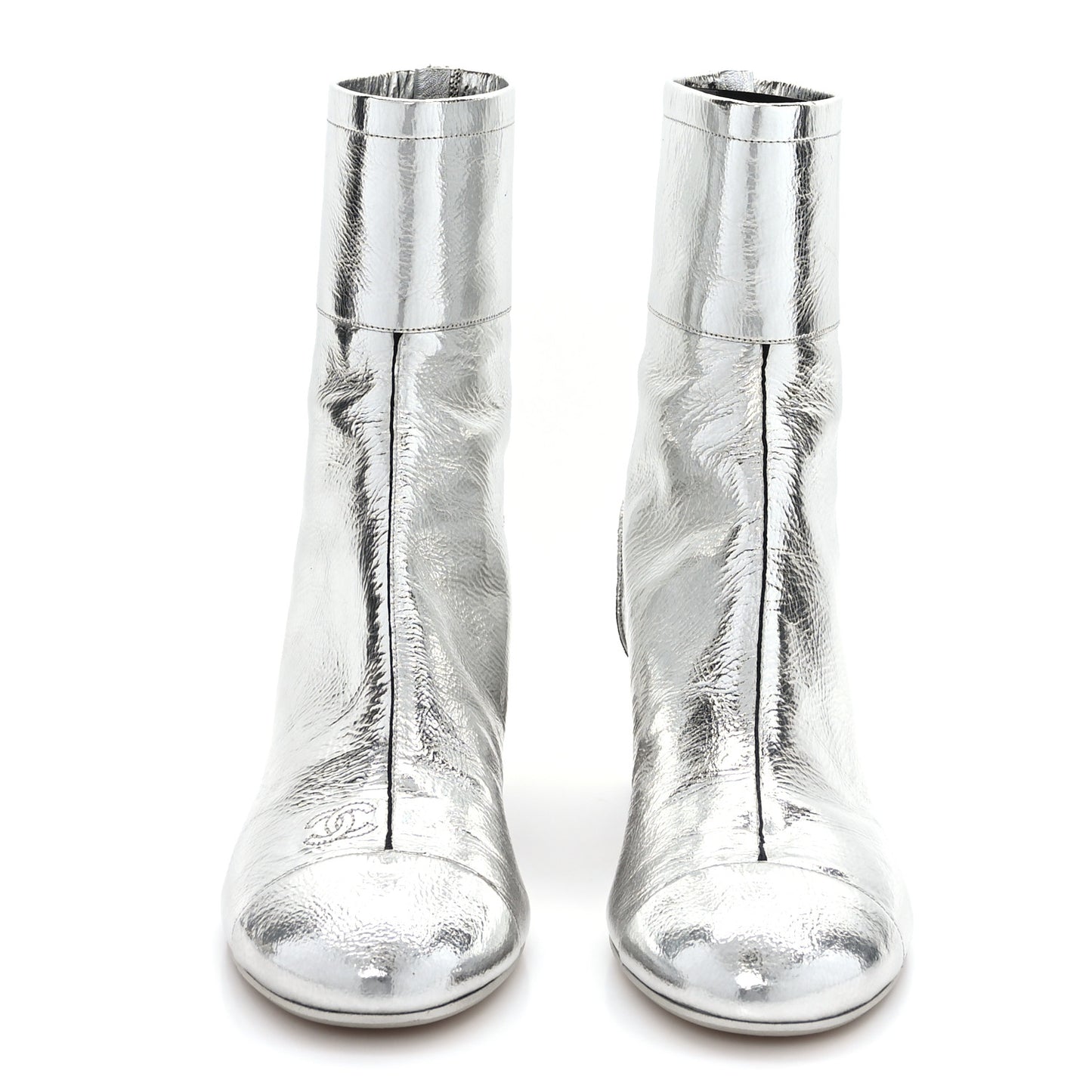 Laminated Goatskin Short Boots 39.5 Silver