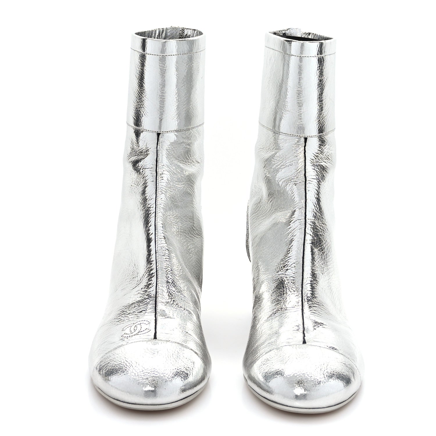 Chanel Laminated Goatskin Short Boots 39.5 Silver 2 of 8