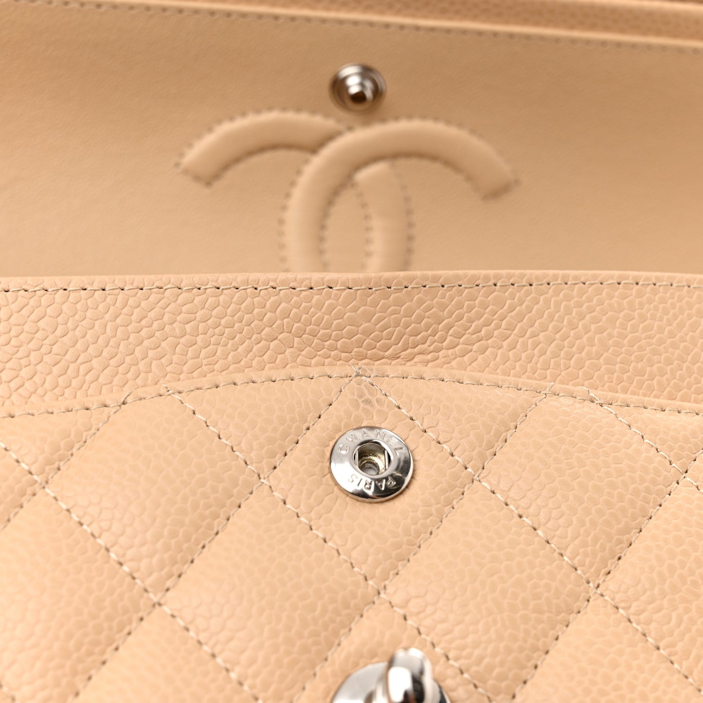 Caviar Quilted Small Double Flap Beige