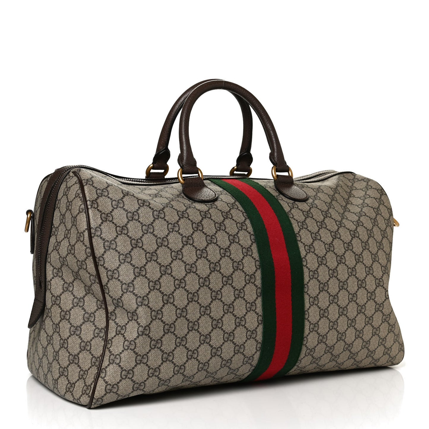 GG Supreme Monogram Textured Dollar Calfskin Web Medium Ophidia Carry-On Duffle Bag Beige Ebony New Acero