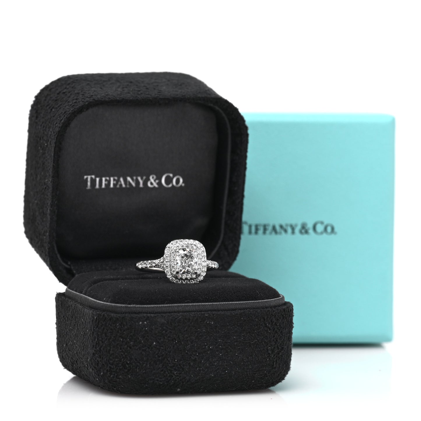 Platinum Diamond 1.06ct Soleste Cushion Cut Double Halo Engagement Ring 52 6