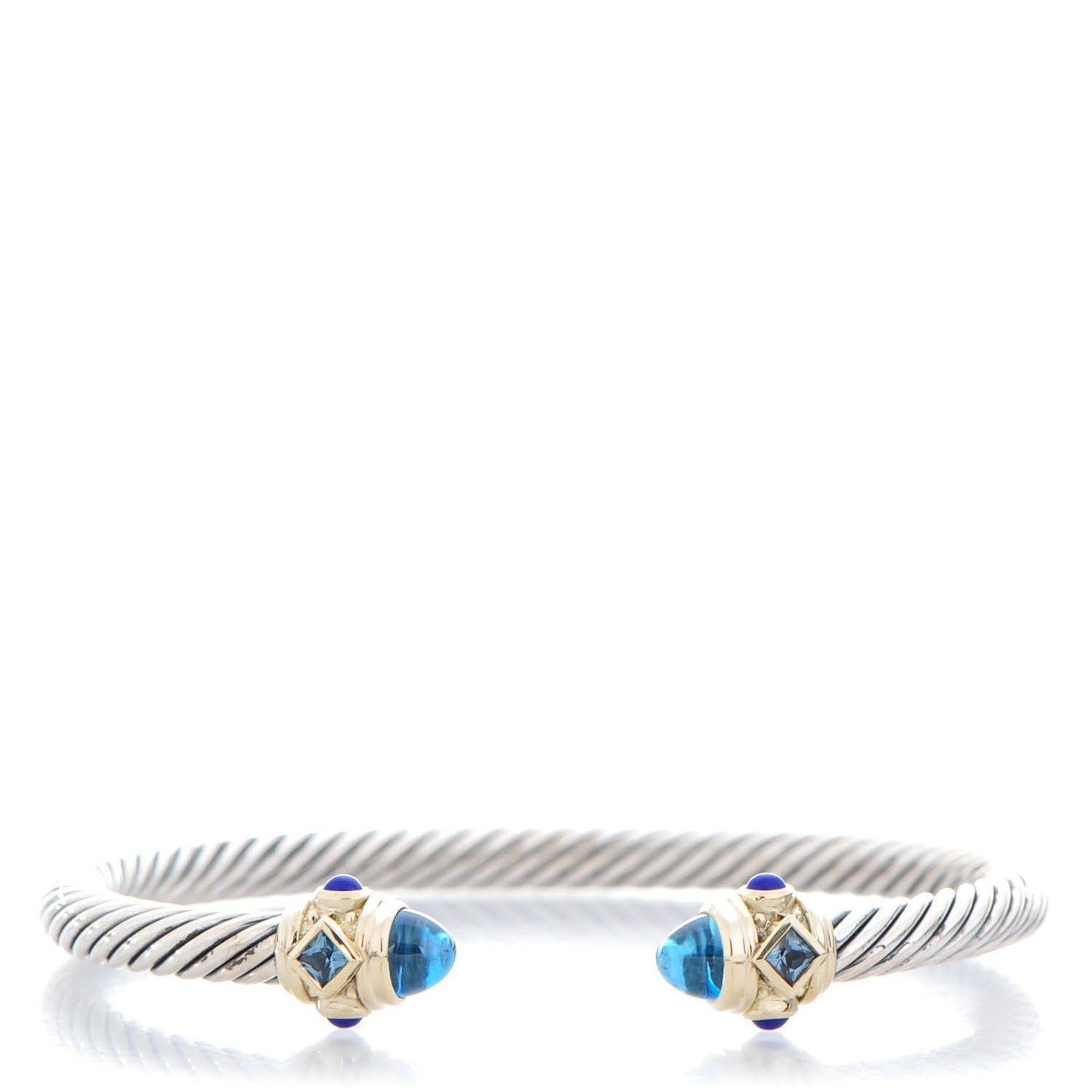 Sterling Silver 14K Yellow Gold Blue Topaz Lapis Lazuli 5mm Cable Renaissance Bracelet