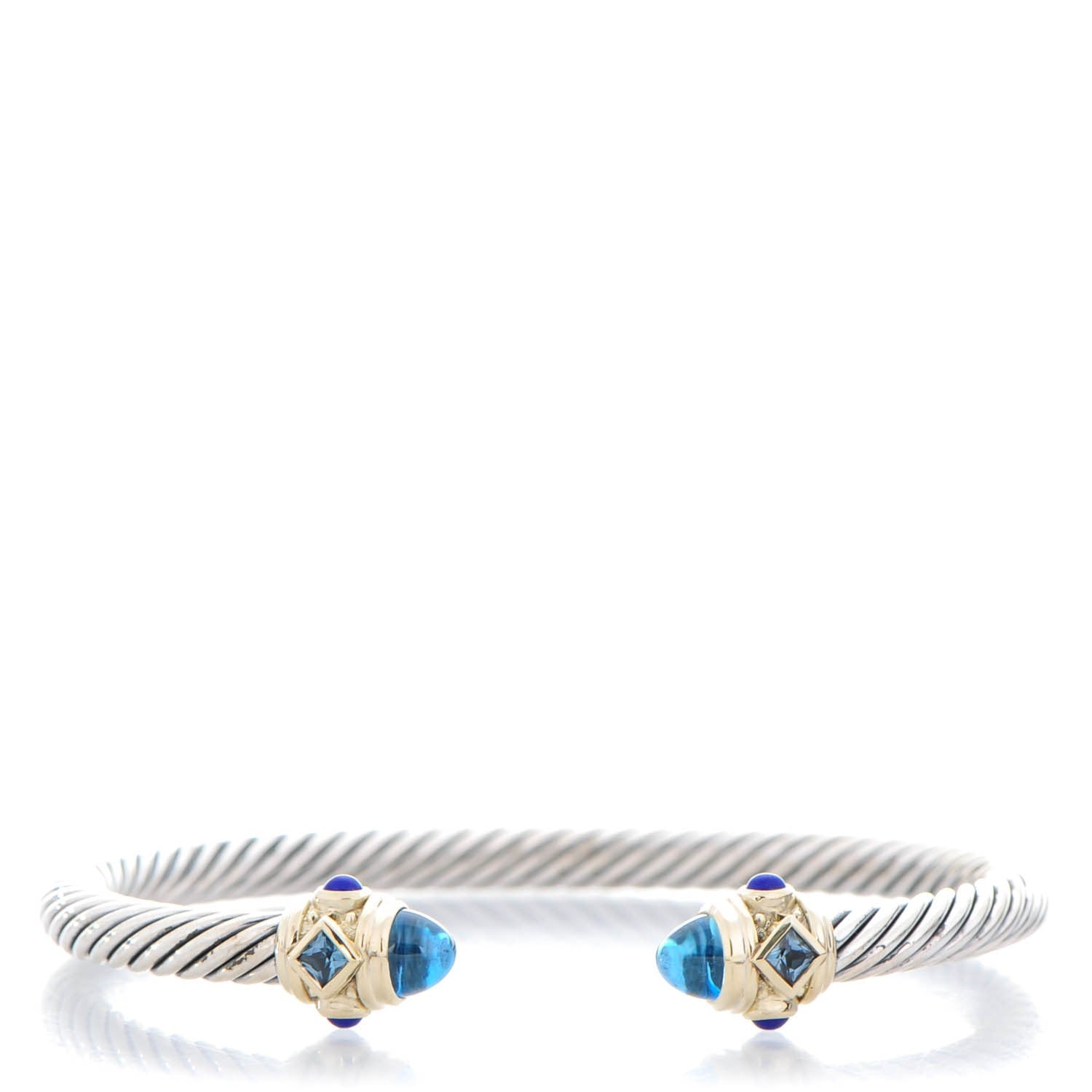 David Yurman Sterling Silver 14K Yellow Gold Blue Topaz Lapis Lazuli 5mm Cable Renaissance Bracelet 1 of 6