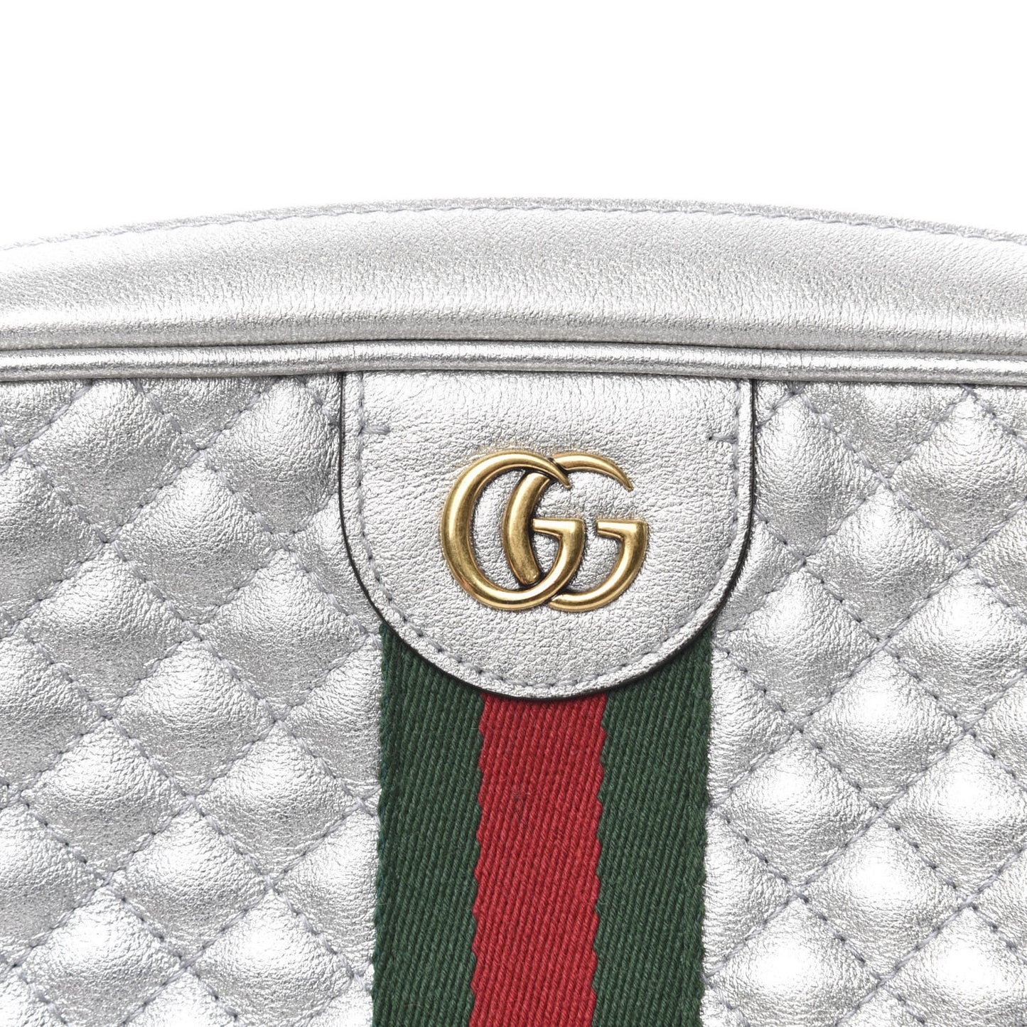 Laminated Nappa Web Trapuntata Small GG Shoulder Bag Argento
