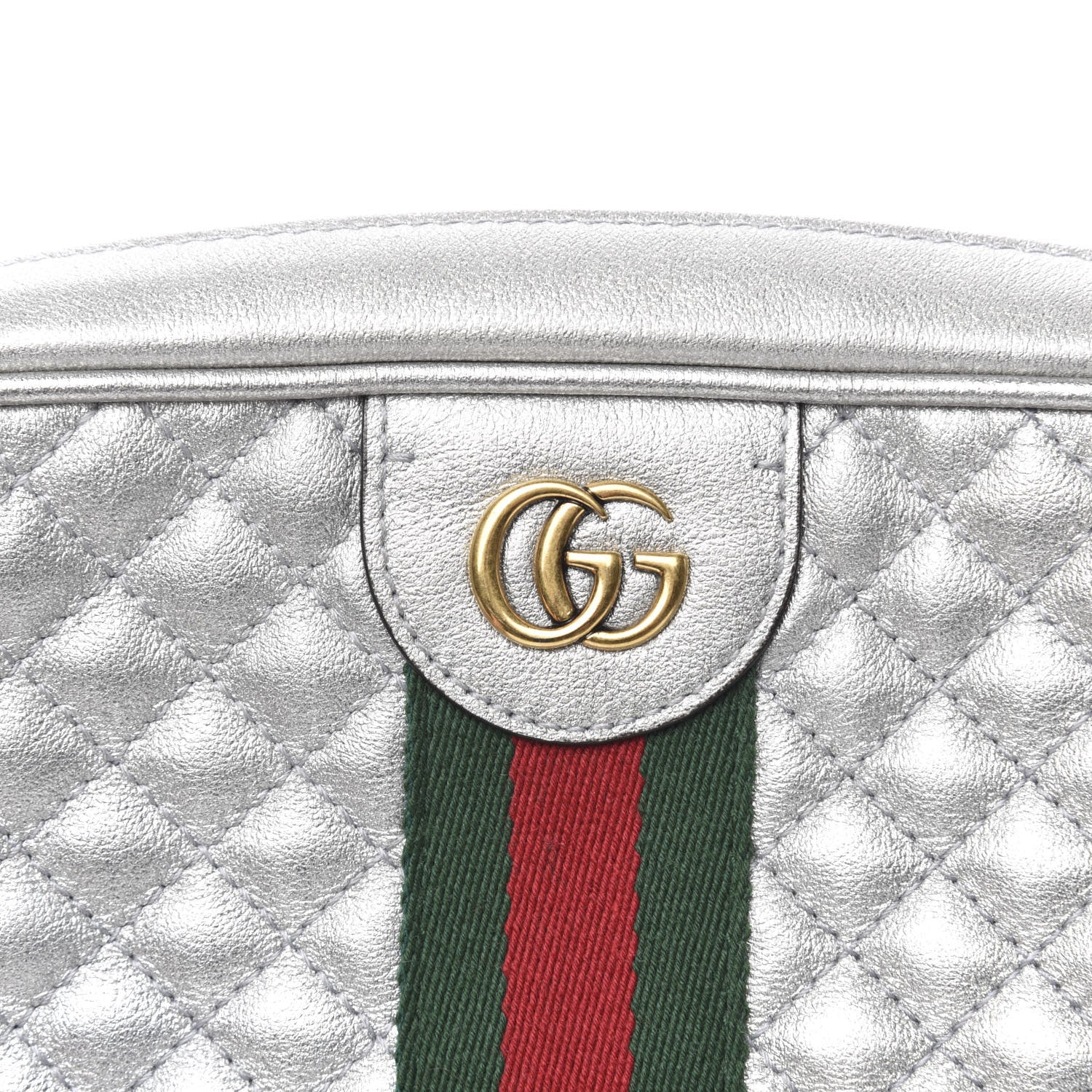 Gucci Laminated Nappa Web Trapuntata Small GG Shoulder Bag Argento 10 of 10