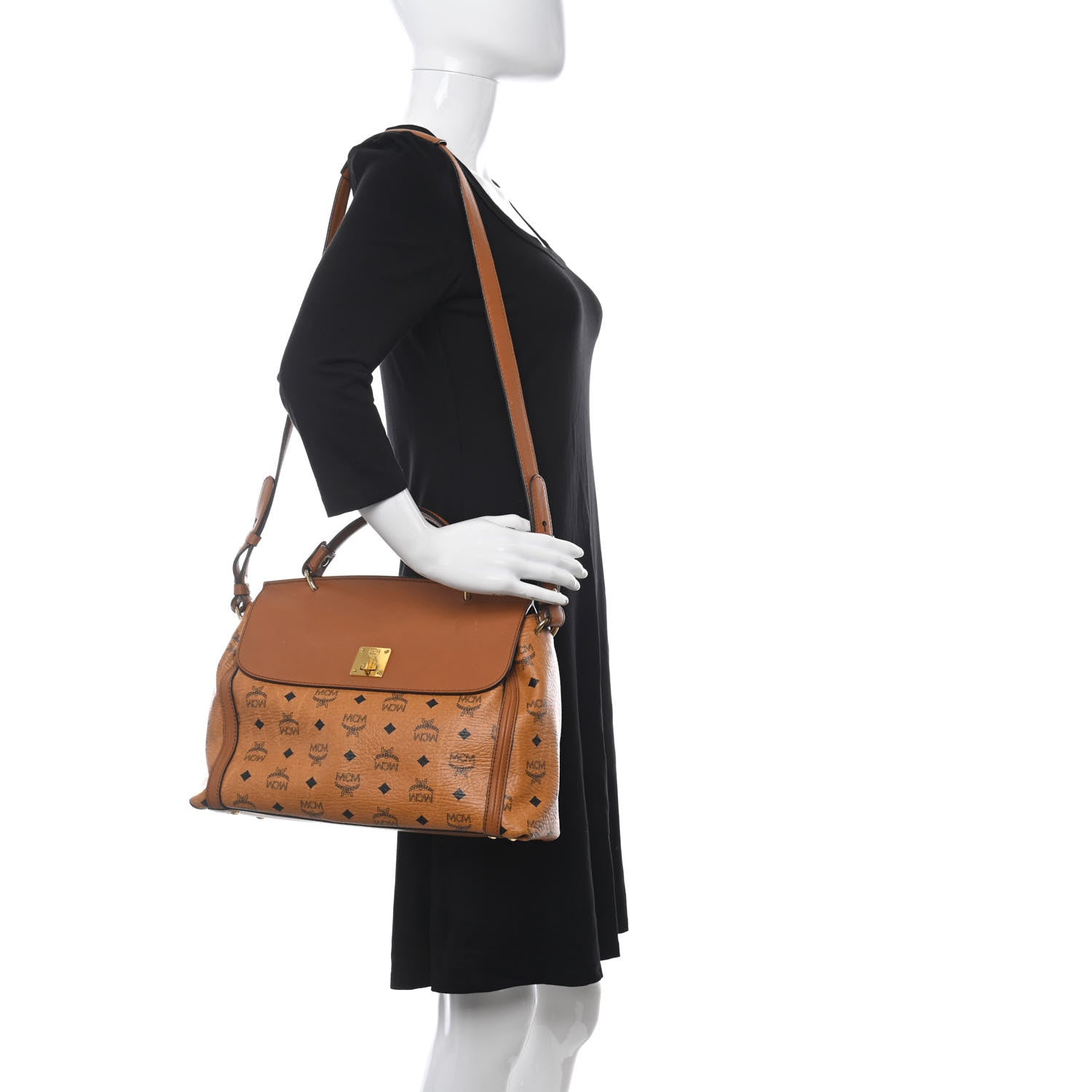 MCM Visetos Top Handle Satchel Cognac 2 of 11