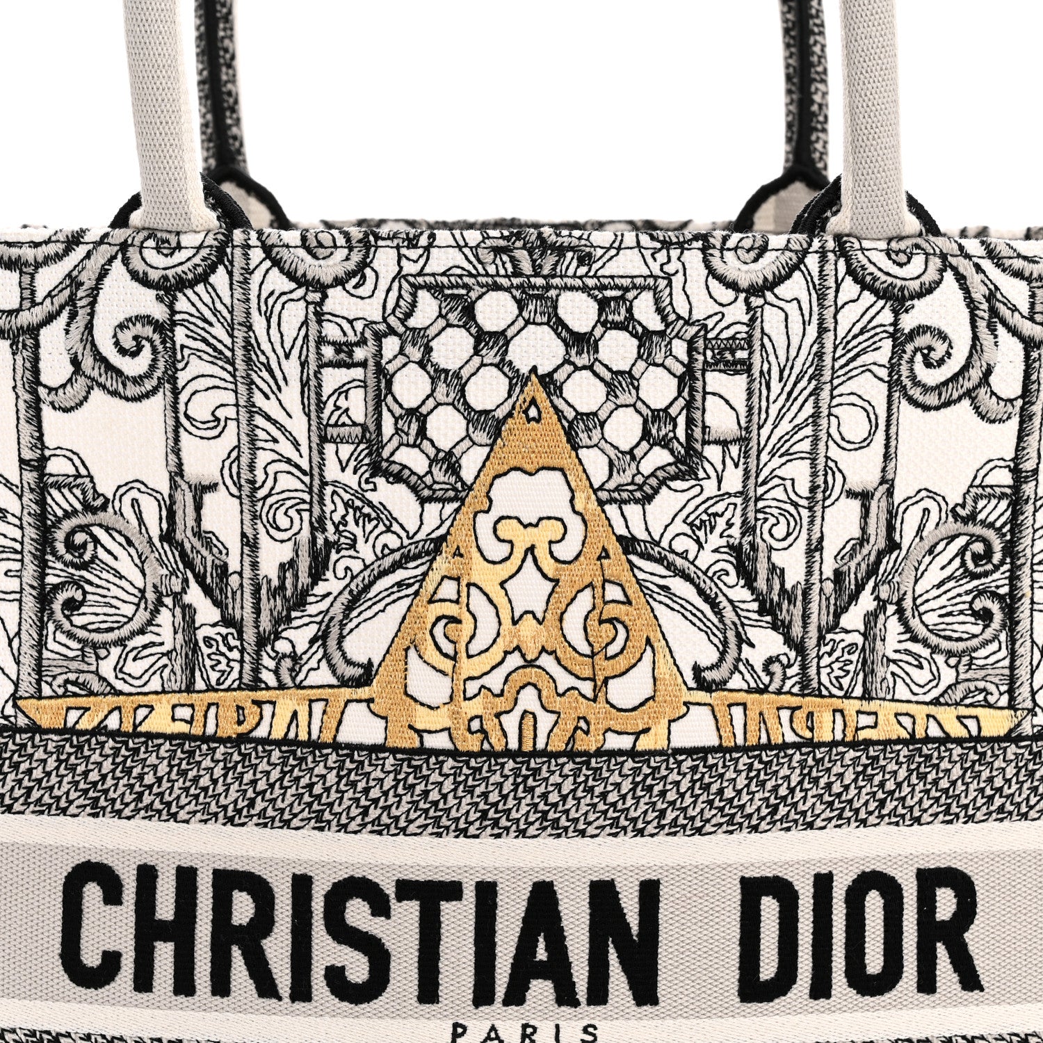 Christian Dior Canvas Embroidered Large Around The World Book Tote Black 8 of 10