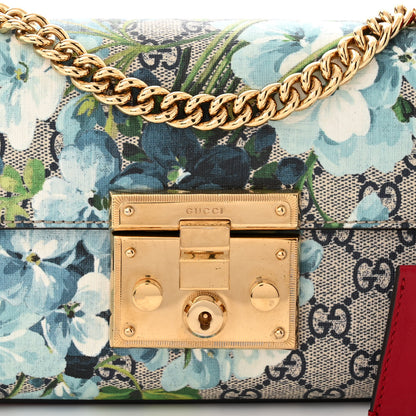 Gucci GG Supreme Monogram Blooms Small Padlock Shoulder Bag Beige Blue Navy Hibiscus Red 8 of 13