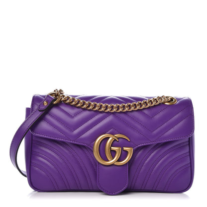 Gucci Calfskin Matelasse Small GG Marmont Shoulder Bag Shine Purple 1 of 7