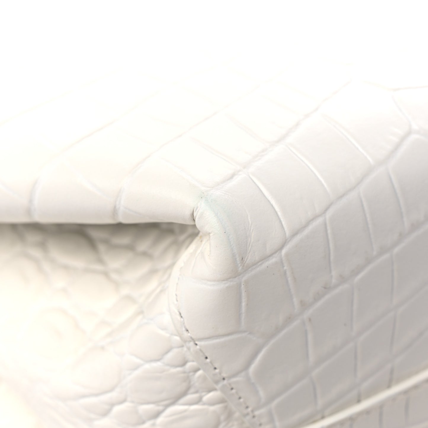 Calfskin Crocodile Embossed Doll Top Handle Bag White