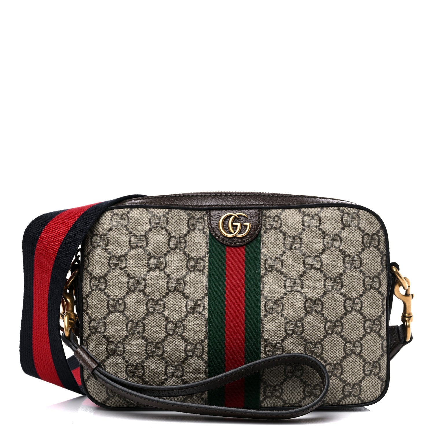 Gucci GG Supreme Monogram Textured Dollar Calfskin Web Ophidia Wristlet Shoulder Bag Beige Ebony New Acero 1 of 15