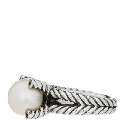 David Yurman Sterling Silver Diamond Pearl 10mm Cable Ring 51 5.75 3 of 5