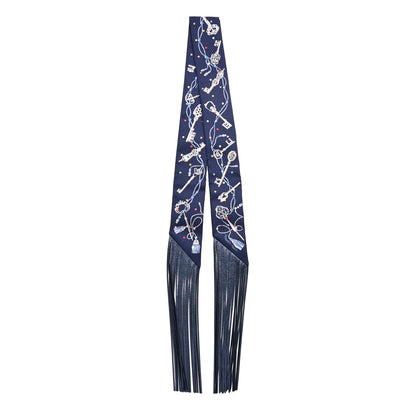 Hermes Silk Metallic Agneau Les Cles A Pois Fringed Twilly Bleu Marine Gris Argent Multicolor 2 of 4