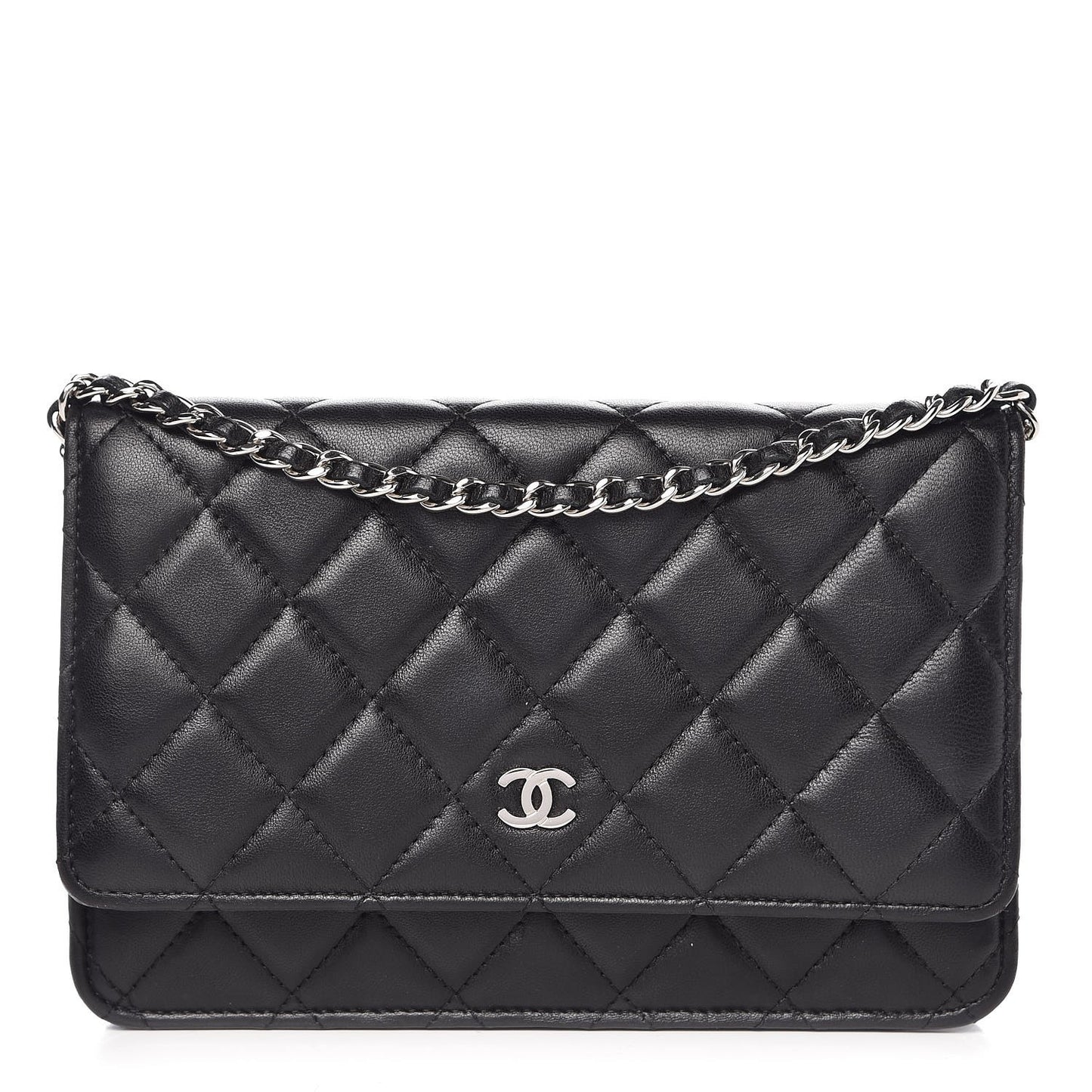 Lambskin Quilted Wallet On Chain WOC Black