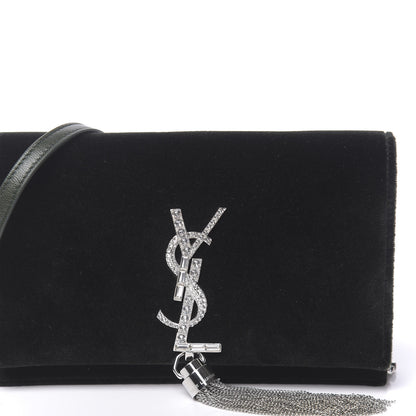 Saint Laurent Velvet Crystal Monogram Kate Tassel Chain Wallet Green 10 of 11