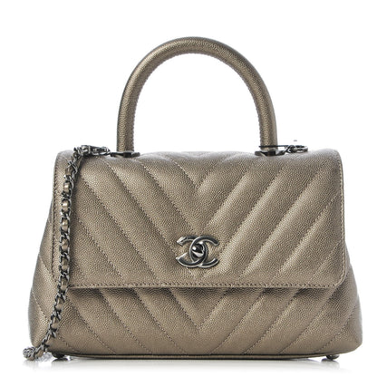 Chanel Metallic Caviar Chevron Quilted Mini Coco Handle Flap Light Gold 1 of 7