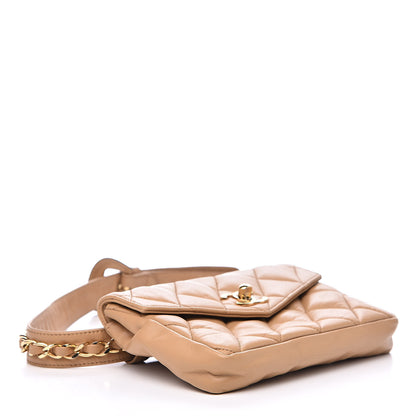 Chanel Lambskin Quilted Flap Waist Belt Bag 70 28 Beige 4 of 16